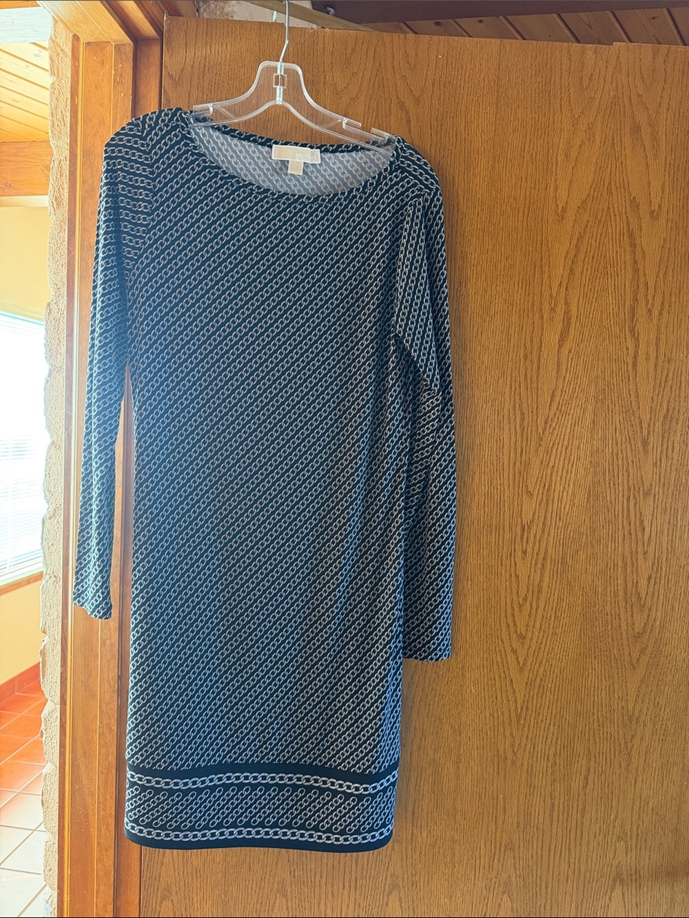 Michael Kors Navy and White Patterned Long Sleeve Dress